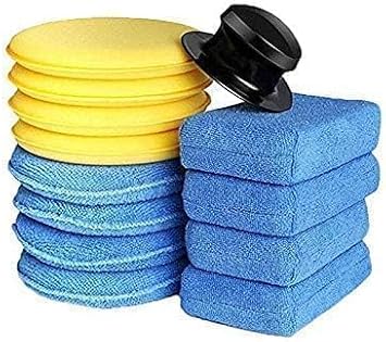 Microfiber Car Wax Applicator Pad, Round + Rectagular Car Sponge Polishing Pads with Handle, Auto Detailing Supplies mic