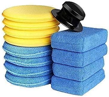 Microfiber Car Wax Applicator Pad, Round + Rectagular Car Sponge Polishing Pads with Handle, Auto Detailing Supplies mic