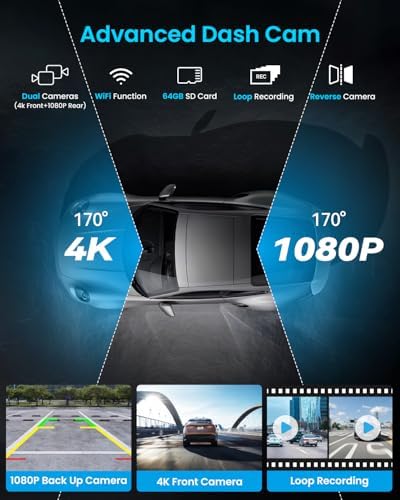 IK7 10-Inch Wireless Apple CarPlay Screen, Android Auto, 4K Dash Cam