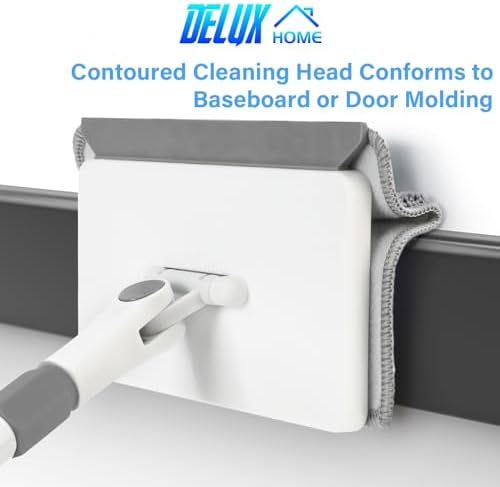 Baseboard Cleaner Tool with Handle, Baseboard Cleaner with Extendable Long Handle, 4 Reusable Cleaning Pads Wall Cleaner for Baseboards Cleaning, Ceiling, Wall, Floor, Shower Bathroom Kitchen