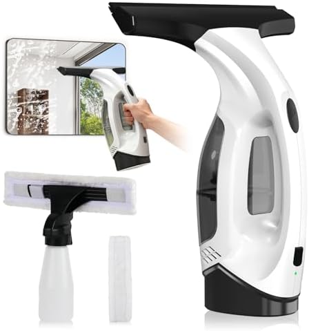 Window Vacuum Squeegee Cordless, 2000Pa Electric Window Cleaner Tool with 2200mAh & 150ml Water Collection Tank, Handles Cleaning Kit Shower Squeegee for Glass Doors, Tiles, Mirrors, Car