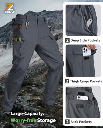 Mens Hiking Pants Lightweight Stretch Cargo Pants Nylon Quick Dry Breathable Waterproof for Casual Travel 6 Pockets