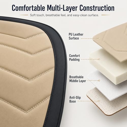 Car Seat Covers Full Set 5 Seats, Leather Car Seat Cover, Car Seat Cushion Waterproof, Front Seats Back Seat Covers, Car Seat Protector Universal Fit Trucks Vans SUVs Sedans Most Cars Black&Tan