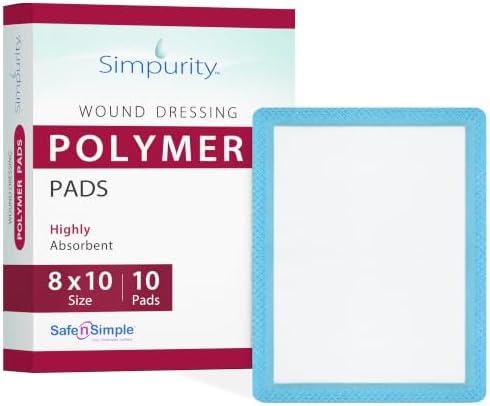 Simpurity Super Absorbent Polymer Wound Dressing - 8"x10" Individual Thick Pads - Dressing Supplies for Wounds - Bordered Polymer Dressing for Wound Care
