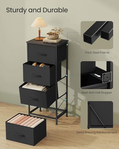 Dresser for Bedroom, Tall Dresser with 4 Fabric Drawers