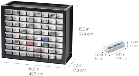 64-Drawer Screw Organizer, Hardware Storage, Made in USA, Black