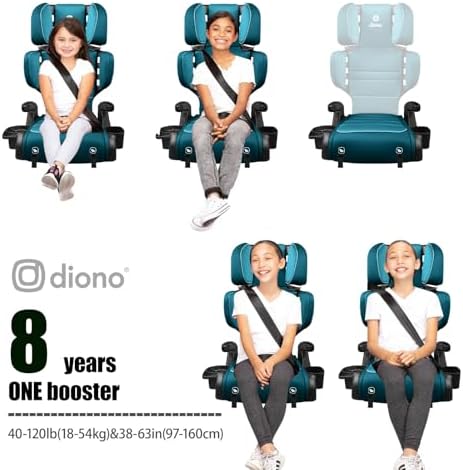 Diono Connect3 RXT 2-in-1 High Back Booster, Slim Fit 3-Across in Many Mid-Sized Sedans and SUVs, for Children from 40-120 lbs., Lightweight with Latch, Blue Razz Ice