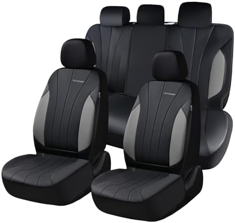 Seat Covers, Car Seat Covers Full Set, Automotive Seat Covers 5 Seats, Waterproof Car Seat Protectors Universal Fit for SUVs Trucks Sedans-Grey&Black
