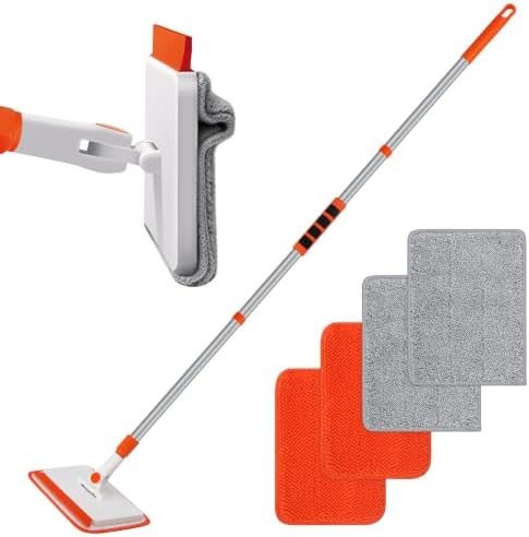 Wall & Baseboard Cleaner Mop Tool with 49'' Long Handle for Cleaning Window Floor Skirting Board Ceiling Bathtub Tub Tile Scrubber Brush Duster with 4 Reusable Pads