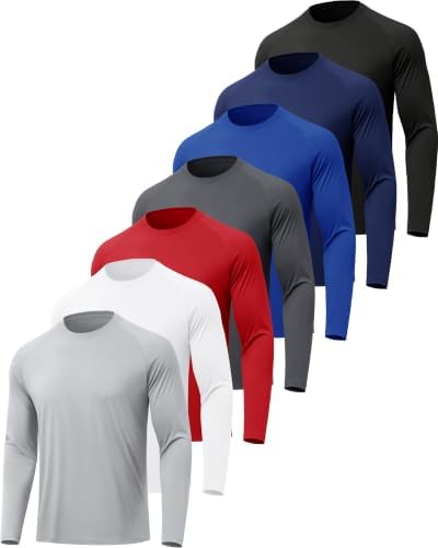 7 Pack Long Sleeve Shirts for Men Sun Protection Quick Dry