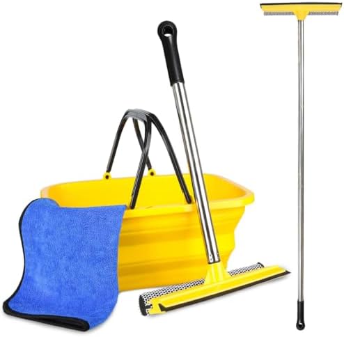 Car Wash Squeegee Kit with Collapsible Bucket for Windshield and Windows