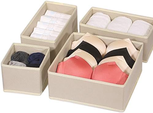 9 Pack Foldable Cloth Storage Box Closet Dresser Drawer Organizer Fabric Baskets Bins Containers Divider for Baby Clothes Underwear Bras Socks Lingerie Clothing,Beige 333