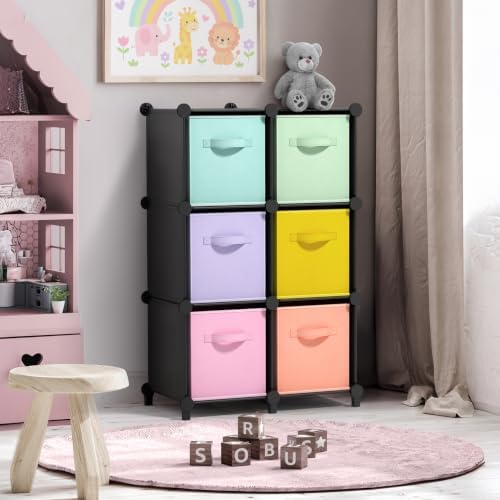6 Cube Storage Organizer with 6 Fabric Bins (Black)