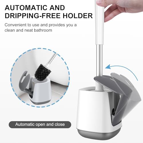 Toilet Brush, Toilet Bowl Brush and Holder, White & Grey, 3 Packs