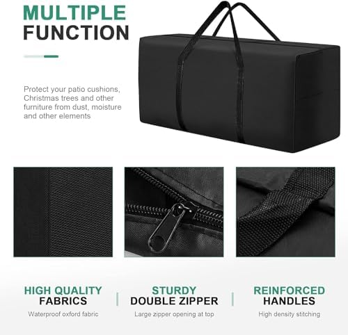 177 Gallon Outdoor Cushion Storage Bag 68 inch Extra Large Patio Furniture Cushion Storage Bag Waterproof Garden Cushion Storage Covers with Zipper and Handles Black (1 Pack, 68"L x 30"W x 20"H)