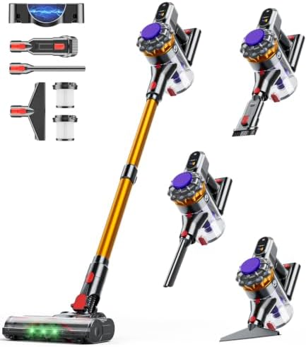 Cordless Vacuum Cleaner, 600W 50KPA Vacuum Cleaners for Home, 65Mins Stick Vacuum Cordless with Self-Standing, LED Display & Anti-Tangle, Lightweight Wireless Vacuum for Pet Hair/Carpets/Floors