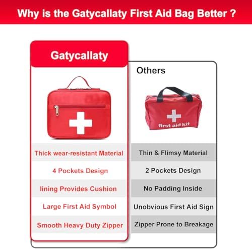 Gatycallaty First Aid Bag Empty Emergency Treatment Medical Bags Multi-Pocket for Home School Office Car Traveling Hiking Trip Daycare (Large, 1 Piece)