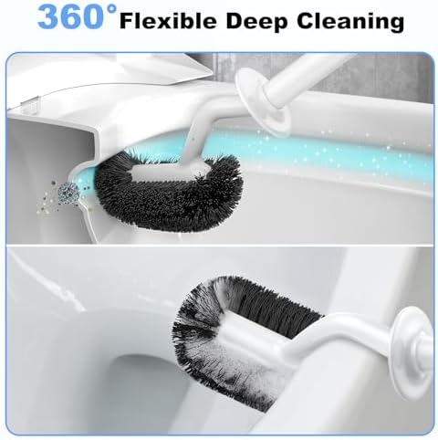 Toilet Bowl Brush Holder Set: Curved Design with Holder for Deep Cleaning Under Rim - Compact Hidden Scrubber for Small Space - Modern RV Bathroom Accessories - 2 Pack