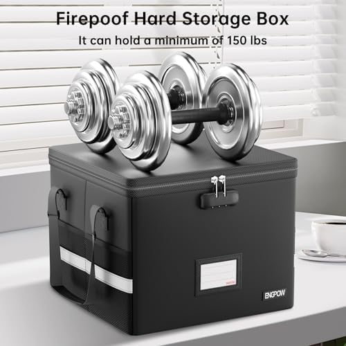 5200°F Fireproof Document Box with Lock, Heat Insulated Collapsible File Storage Organizer with Handle, Portable Home Office File Cabinet for Hanging Letter/Legal Size Folder, Black