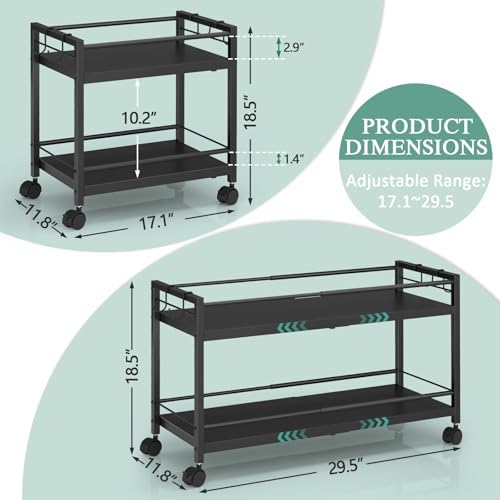 2-Tier Expandable Rolling Pantry Cart with Wheels, Adjustable Floor Organizer for Kitchen Pantry, Can Organizer for Pantry, Storage Cart for Snack, Food, Vegetables, Black, Patent Pending