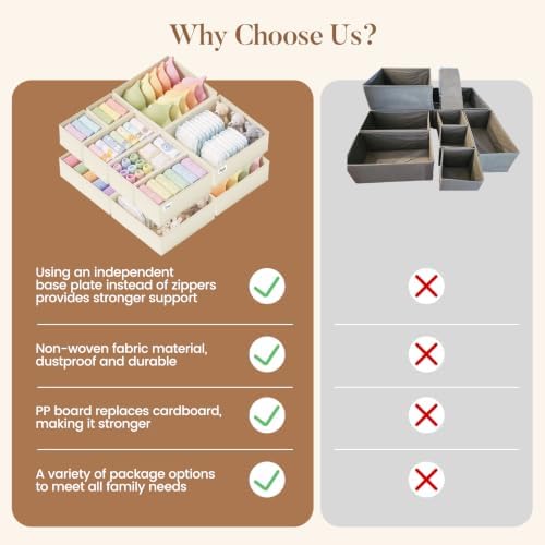 Drawer Organizer Storage for Clothes, Socks, 10 Pack, Beige