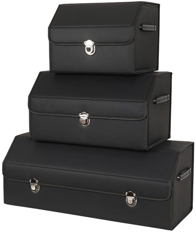Car Trunk Organizer Leather Storage Box with Lid for Trunk SUV Sedan