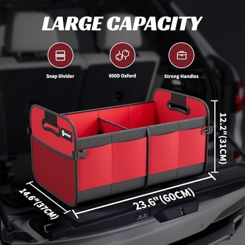 Trunk Organizer for Car - 70L Collapsible Sturdy Car Storage, Red