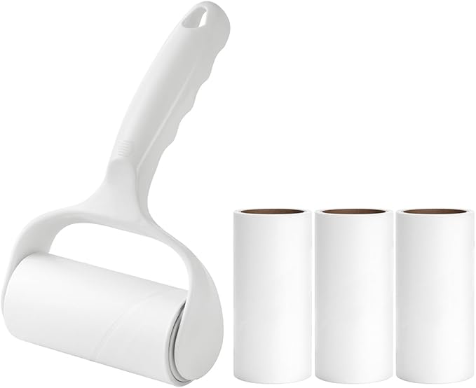 Flat Surface Lint Roller for Pet Hair Extra Sticky Lint Remover for Couch Clothes Furniture Pool Table Felt Lint Roller T Handle with 4 Sticky Rolls (Daisy White)