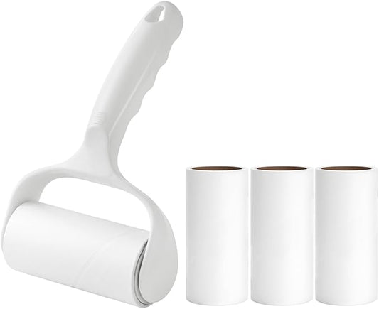 Flat Surface Lint Roller for Pet Hair Extra Sticky Lint Remover for Couch Clothes Furniture Pool Table Felt Lint Roller T Handle with 4 Sticky Rolls (Daisy White)