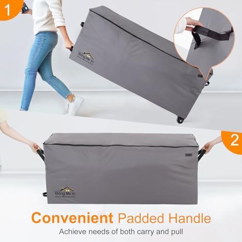 Rolling Cushion Storage Bags with Wheel and Handle, Outdoor Patio Large Storage Container for Furniture Pillow Christmas Tree 9 Ft, 65 x 20 x 28 Inch, Grey