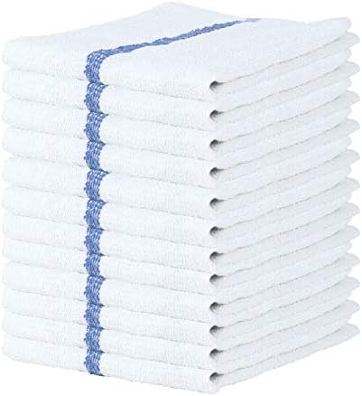 Arkwright Bar Mop Towels, Pack of 12, 100% Cotton Kitchen Dishcloths, Absorbent Quick Dry Cleaning Cloths for Restaurant, Bar and Home Kitchen, 16 x 19 in, White/Blue