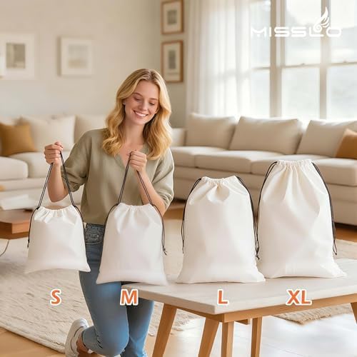 Cotton Breathable Dust-proof Drawstring Storage Pouch Bag (Pack 3 M)