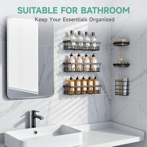 Shower Caddy 6-Pack, Bathroom Organizers and Storage Shelves, Black