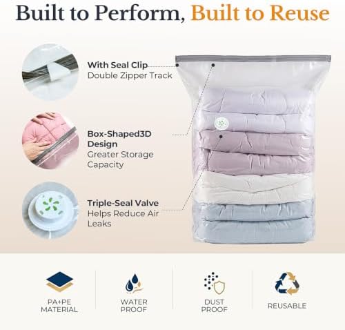 8 Pack Cube Vacuum Storage Bags, Combo(4 Jumbo + 4 Medium), Clear
