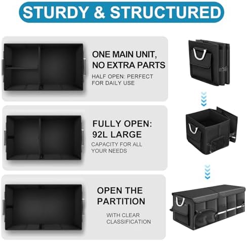 Car Trunk Organizer and Storage with Lid,92L Large Capacity Black