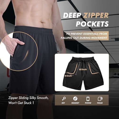 5 Pack Athletic Basketball Gym Quick Dry Mens Shorts with Zipper Pockets