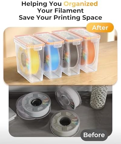 Pro Filament Storage Box – Precision-Fit Airtight Container for Single 1KG Spools, Flat-Lid Design for Stable Stacking, Premium Desiccant Moisture Control, 3D Printer Filament Storage 6 Pack