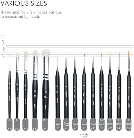 ARTIFY Miniature Drybrush Paint Brush Set: 14-Piece Round Small Detail Model Paintbrushes, Thin Mini Tiny Micro Paint Brushes for Miniature Painting