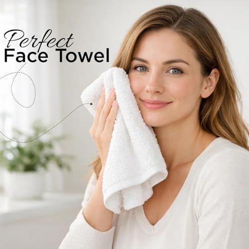24 Pack Cotton Wash Cloths Set for Showering [12x12] White