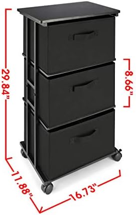 Dresser Storage with 3 Drawers, Fabric Dresser Tower, Vertical Storage Unit for Bedroom, Closet, Office, Black