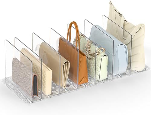 Bag & Purse Organizer for Closet: Adjustable Clear Dividers