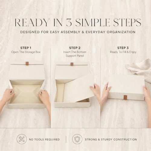 Decorative Photo Storage Boxes with Lids - Set of 2 Linen Organizers