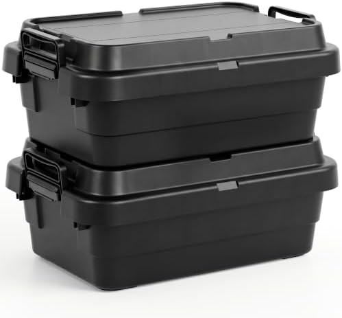 32 QT Storage Bins with Lids, Heavy Duty, Black, Stackable, 2-Pack