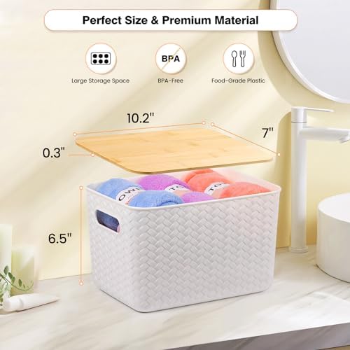 4 Pack Storage Bins with Bamboo Lids,Stackable Box for Organization
