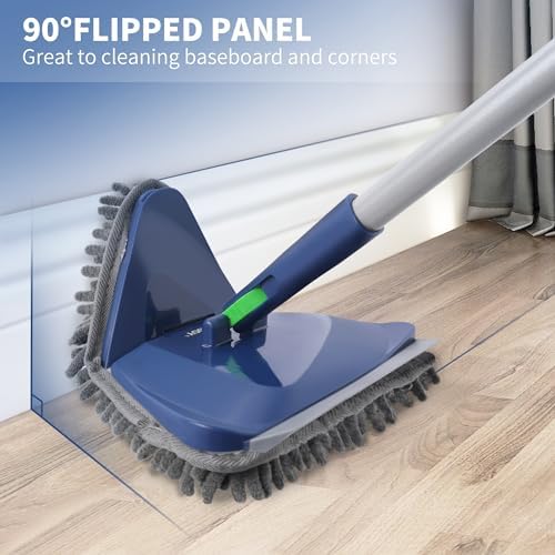 Wall Cleaner Mop with 82 Inches Long Handle, Baseboard Cleaner Tool Duster with Squeegee, Ceiling Cleaning Tool with 6 Replacement Pads for Painted Walls, Window, Floor - Blue