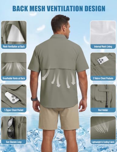 Men's Sun Protection Fishing Shirts UPF 50+ Lightweight Quick Dry Cooling Short Sleeve Shirts for Work Hiking Safari
