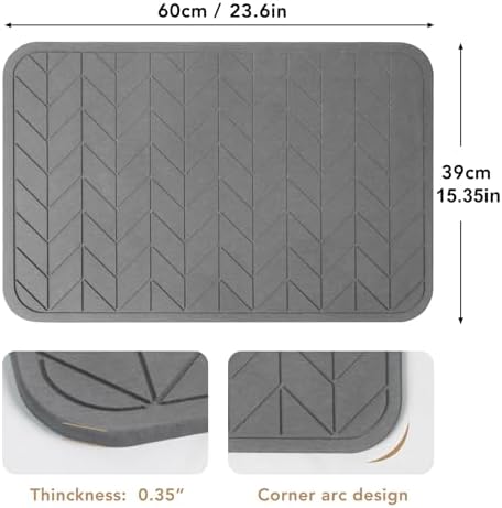 Stone Bath Mat, Diatomaceous Earth Shower Mat, Non-Slip Super Absorbent Quick Drying Bathroom Floor Mat, 2 Pack, Grey