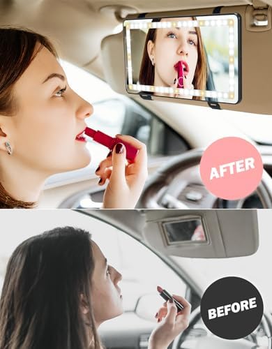 Car Sun Visor Vanity Mirror, Car Vanity Mirror With Lights, Makeup Mirror with 3 Light Modes & 60 LEDs, Car Mirror Dimmable Touch Control Travel Makeup Mirror for Car Truck SUV