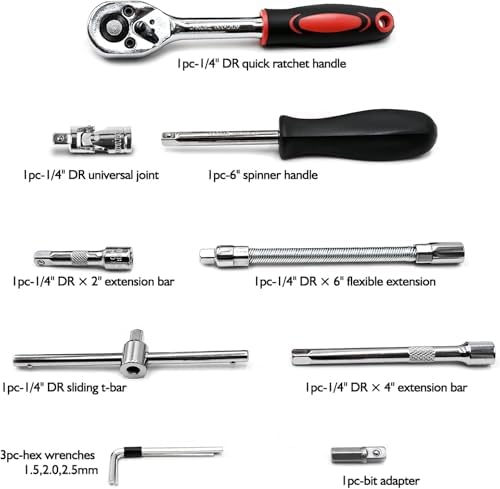46 Pieces 1/4 inch Drive Socket Ratchet Wrench Set, with Bit Socket Set Metric and Extension Bar for Auto Repairing and Household, with Storage Case