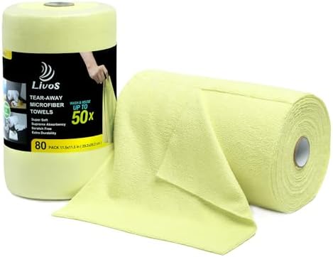 Microfiber Cleaning Cloth Roll - 80 Pack, Reusable Paper Towels Tear Away Towels, Microfiber Towels for Cars, Super Absorbent Lint Free Cleaning Rags for House, Kitchen-Beige Yellow,11.5"x11.5"